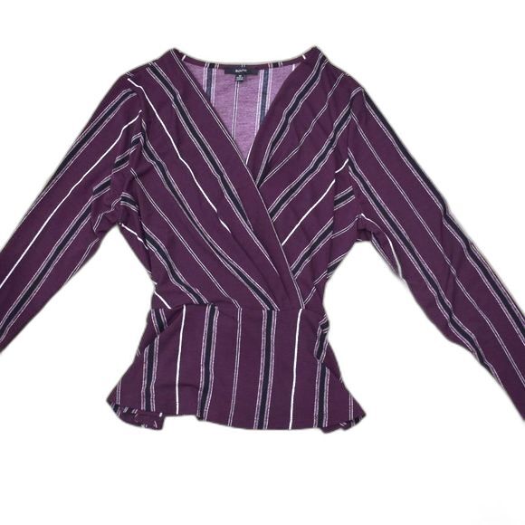 Womens Maroon Burgundy Striped Long Sleeve Blouse Size Medium - Picture 7 of 15